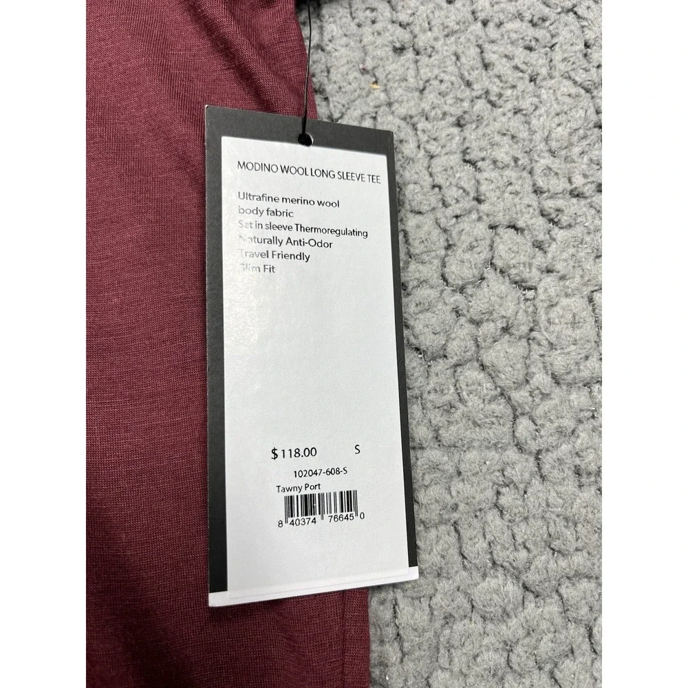 Rhone‎ Modino Wool Long Sleeve Tee Mens's Size S Tawny Port Red NWT